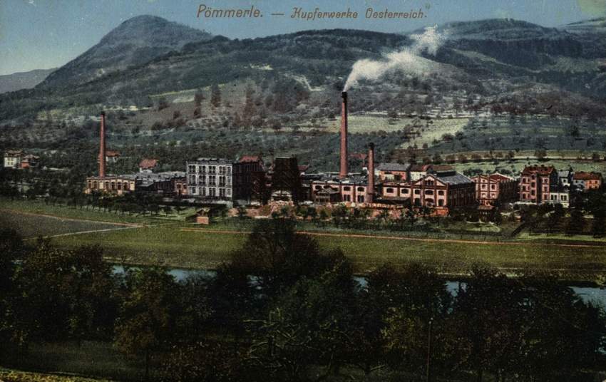 Pohlednice Měďárna Povrly, Kupferfabrik Pömmerle, 1914